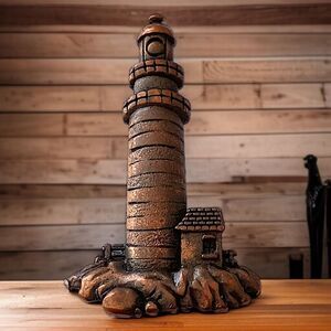 JJ Jonette Lighthouse Pin Brooch Copper Color Metal Vintage 90s Coastal Nautical